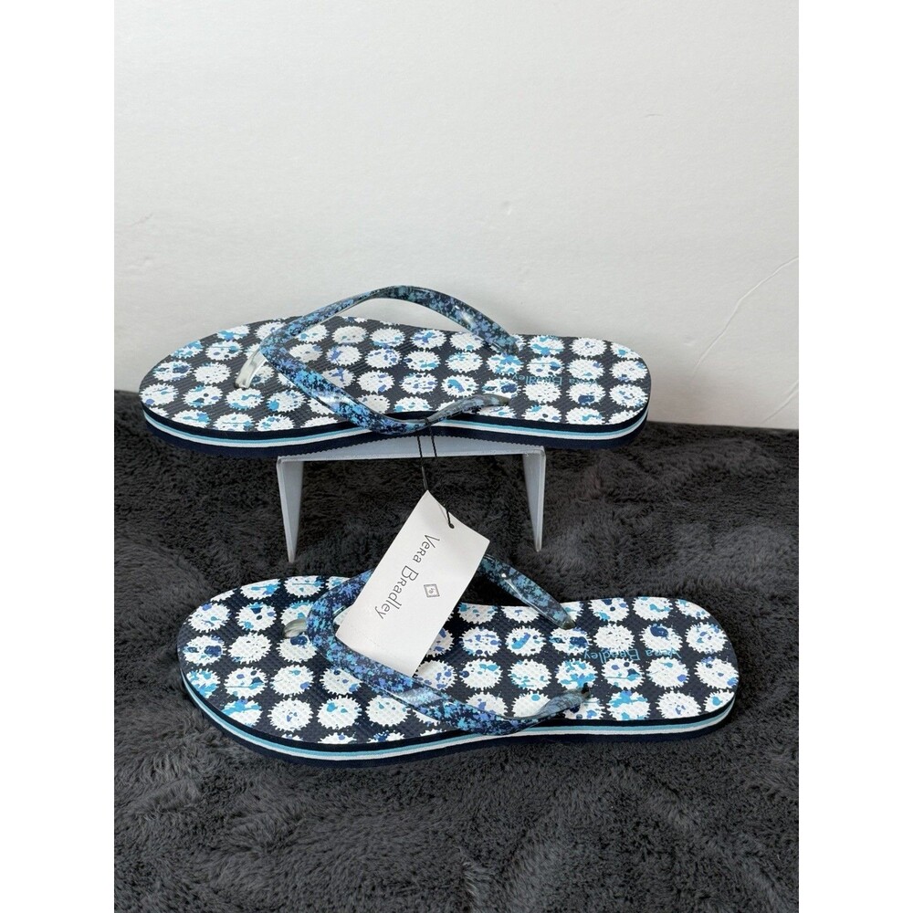 Vera Bradley Women’s Small Flip Flops Splash Dot Blue White NWT Sandals